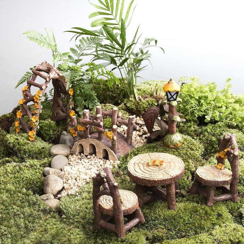 LATTOOK Store Fairy Garden Accessories, 8PCS Miniature Table and Chairs Set Fairy Garden Furniture Ornaments Kit for Home Outdoor Micro Landscape Decoration - Image 5